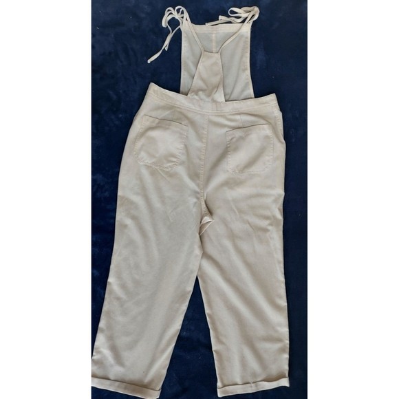 NWOT Ladies No Comment Ivory Cropped /Cuffed Tie Shoulder Bib Overalls Size L - Picture 8 of 12